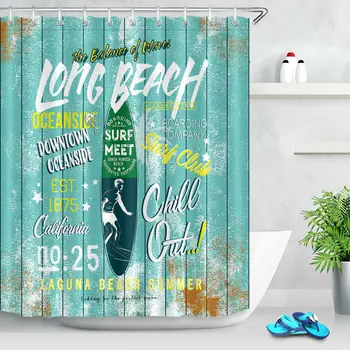 

Summer Beach Ocean Surfing Bathroom Shower Curtain Set Waterproof Fabric
