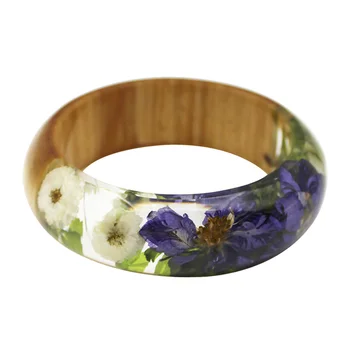 

1Pc Dried Flower Bracelet Creative Dried Delphinium Flower Adiantum Wooden Bangle Resin Wrist Chain Han Chinese Costume Accessor