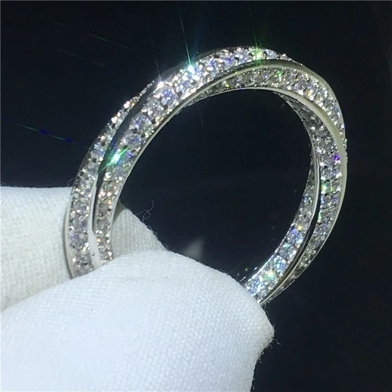 

Silver Colors 0.15ct Round Cut White Zircon Rings Classic Mobius Rings Wedding Band Rings Engagement Jewelry Gifts