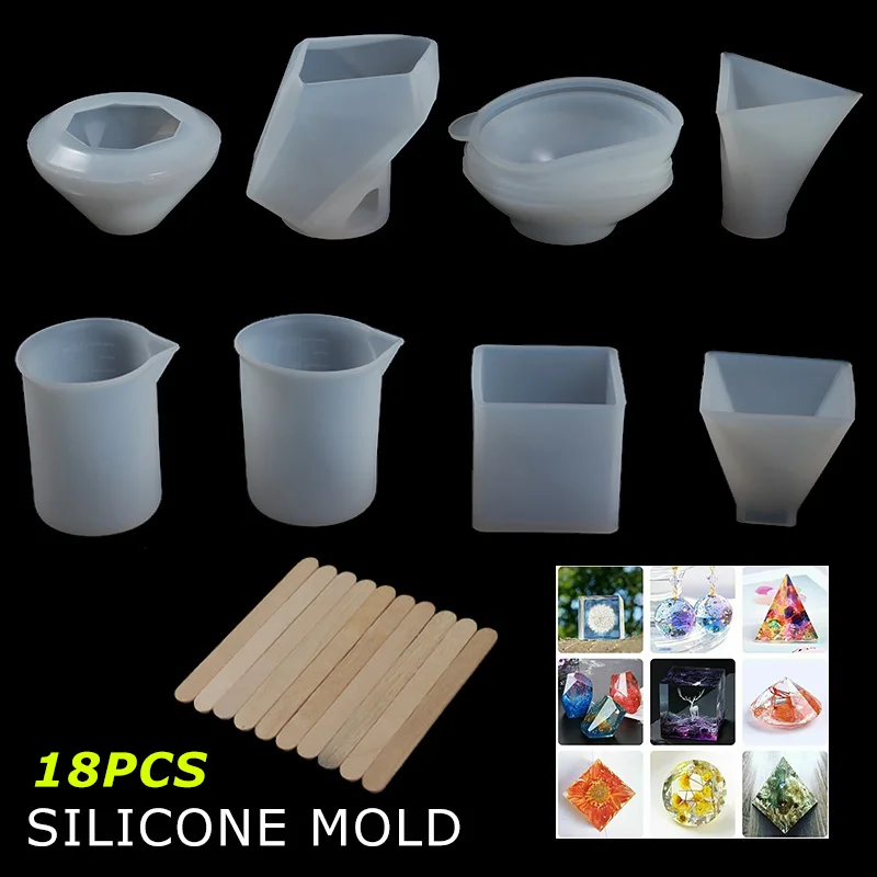 

18pcs Cubic Pyramid Cone Sphere Silicone Mold Set Cube Epoxy Resin Casting Moulds Transparency Jewelry Making Molds Decor