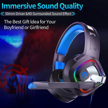 

Gaming Headsets Big Headphones with Light Microphone Stereo Earphones Deep Bass for PC Computer Gamer Tablet PS4 Durable