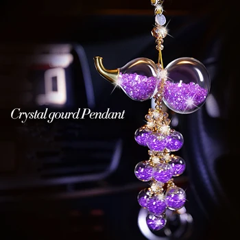 

Car Rear View Mirror Charm Crystal Gourd Shape Hanging Ornament Rhinestone Decoration Crystal Diamond Gourd Shape Charm Pendant