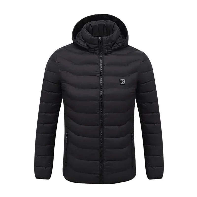Winter Warm Smart Heating Coat USB Carbon Fiber Heating Cotton Jacket Outdoor Long Sleeve Hooded Heating Jacket - Цвет: Black