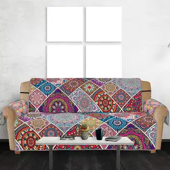 

3D Digital Printing Sofa Cover Colorful Bohemian Squares Anti-dirty Sofa Seat Cover for Living Room Single/Double/Multiplayer