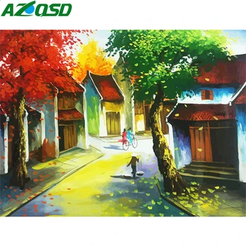 

AZQSD Coloring By Numbers Town Drawing Canvas HandPainted Oil Painting By Numbers City Landscape 40x50cm Unframed Home Decor