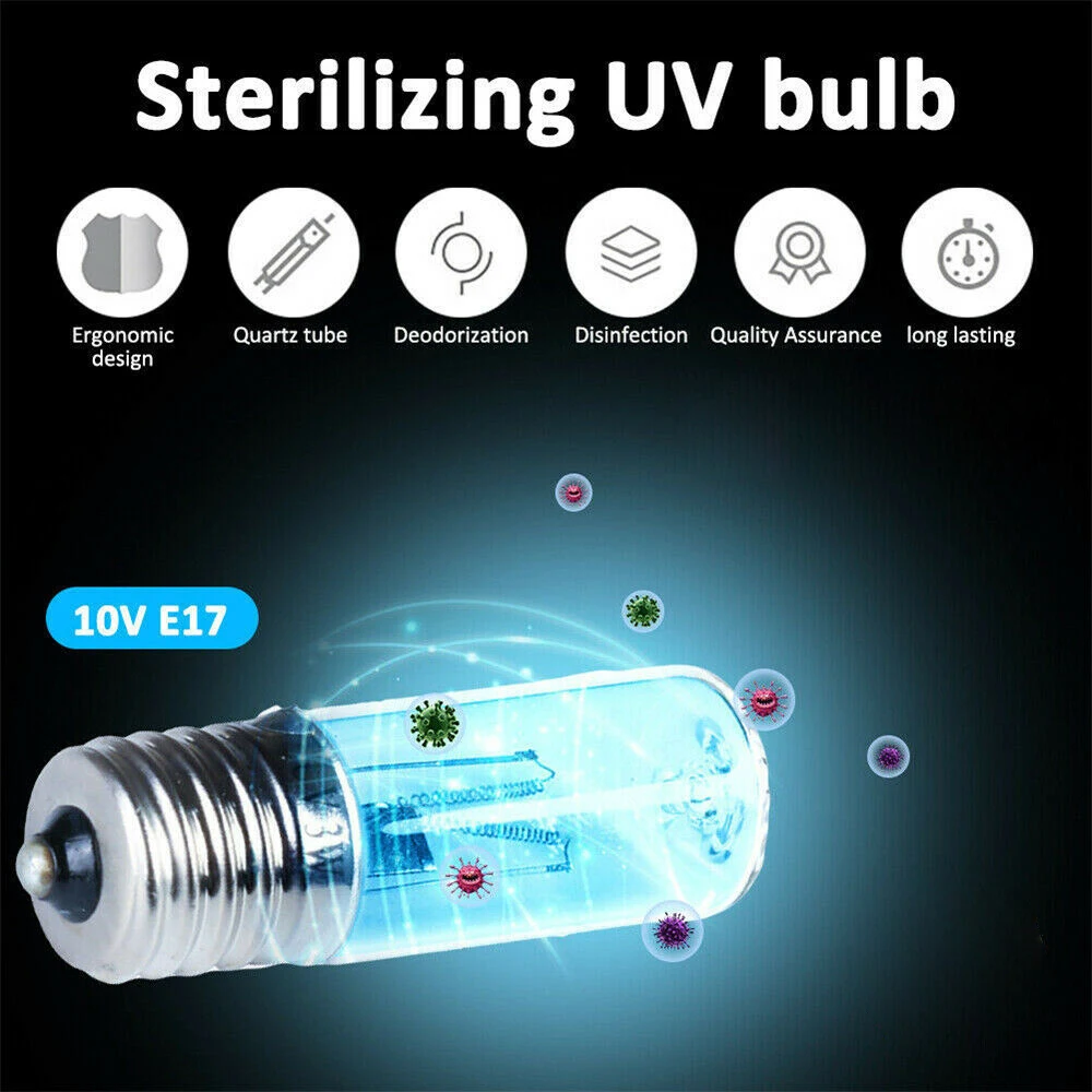 10V E17 UVC Ultraviolet UV Light Tube Bulb 3W Disinfection Lamp LED Ozone Sterilization Mites Cabinets Light Quartz Lamp Bulb
