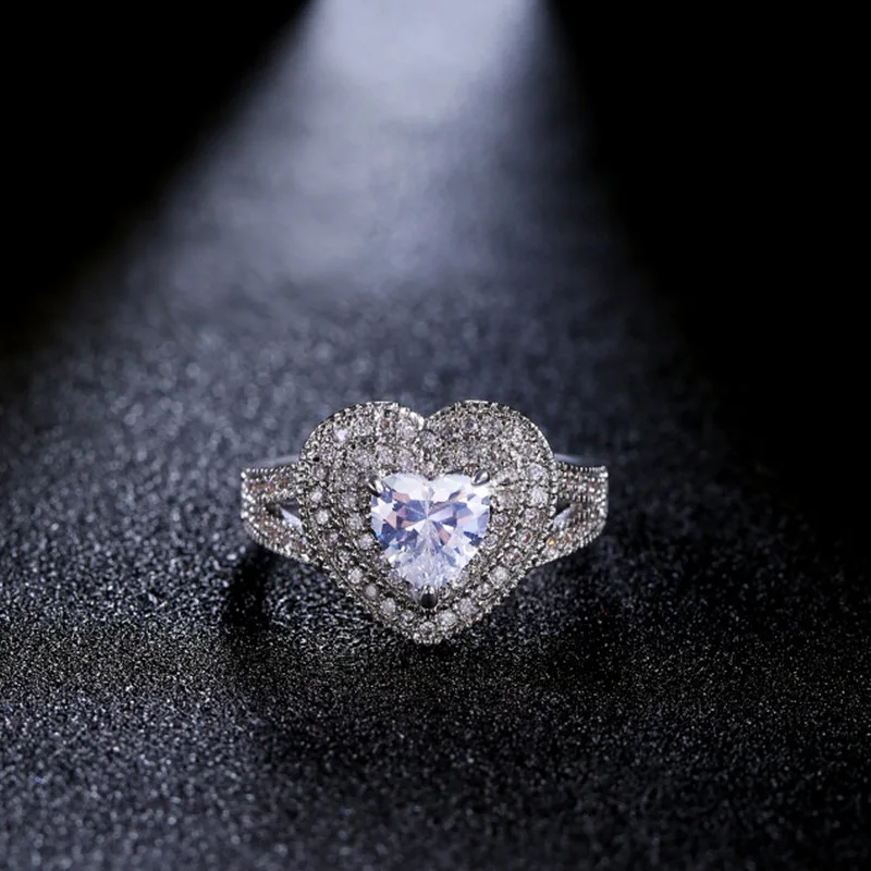 Роскошное женское кольцо с большим сердцем, модное обручальное кольцо с кристаллами и цирконием для женщин, милое романтическое серебряное обручальное кольцо