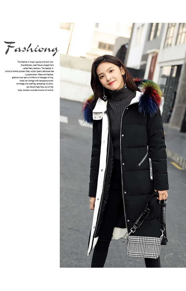 White Duck Down Jacket Women's Winter New Style Korean-style Slim Fit Warm Mid-length Solid Color Genuine Fur Collar Coat