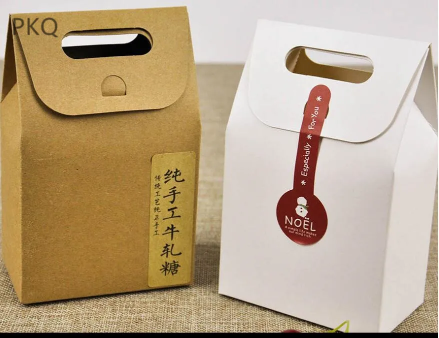 

20pcs Stand Up Paper Bag With Handle Blank Kraft Paper Box For Cookie Food Storage White Tea Packaging Box