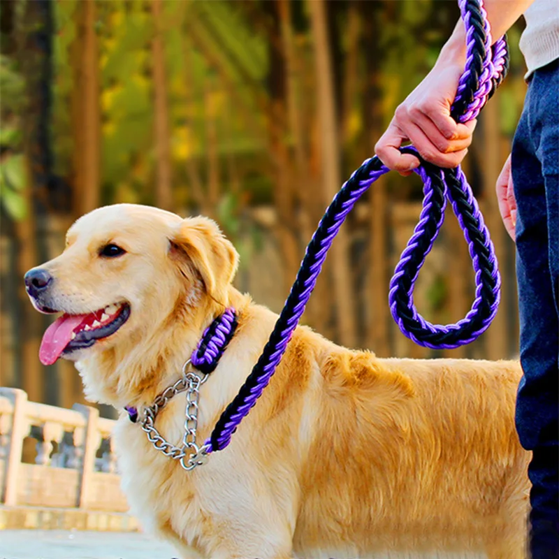 Large Dog Leash Big Dog Chain Leash Supplies Pet Collars Chest Strap Dog Collar Rope Golden Retriever Labrador Durable Leash 30