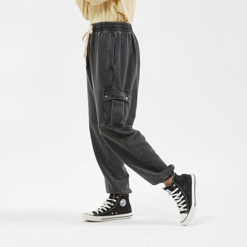 Street trend sports casual pants washed old retro big pocket guard pants loose male couple beam feet long pants