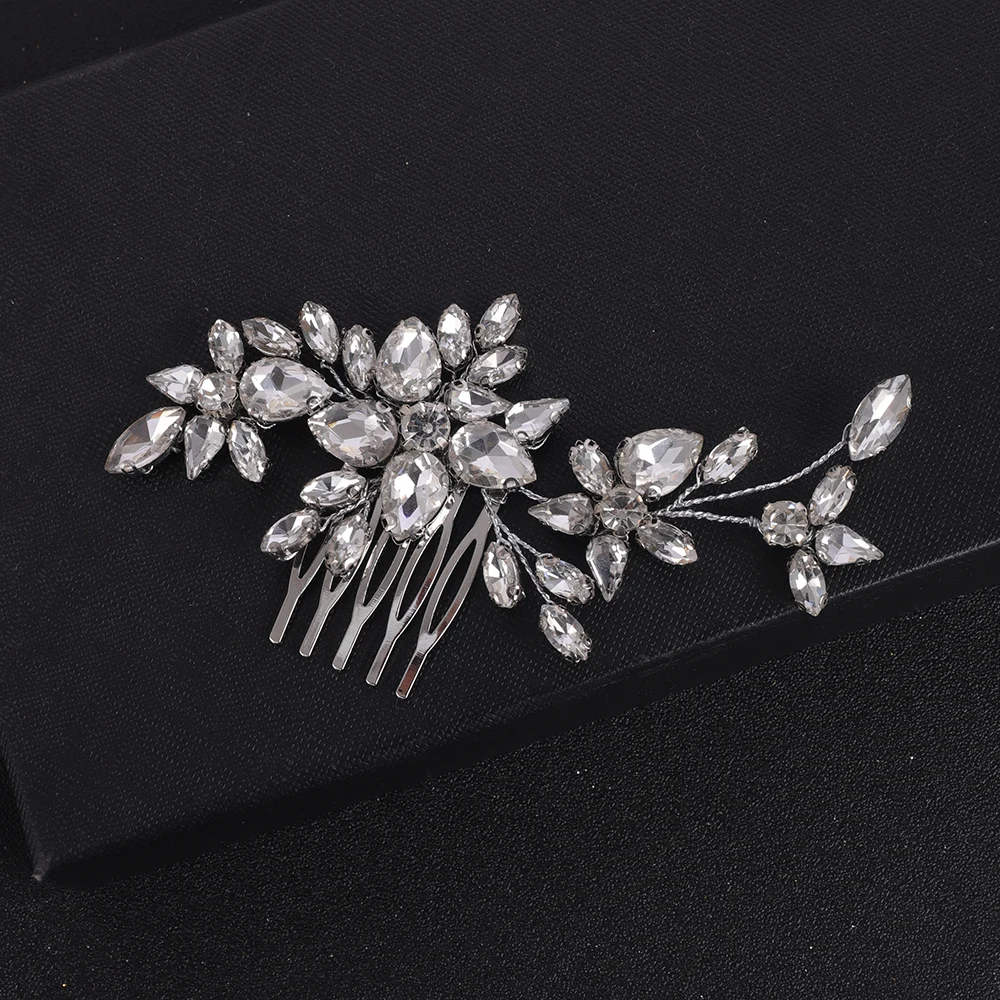Bridal Hair Accessories Silver Handmade Rhinestone Bridal Headwear Women Hair Jewelry Luxury Hair Comb For Bride Ornaments Clip