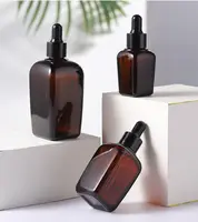 5pcs 10ml 20ml 30ml 50ml 100ml Square Amber Glass Dropper/Spary/Lotion Bottles Essential Oil Bottles With Glass Pipettes Jars 1