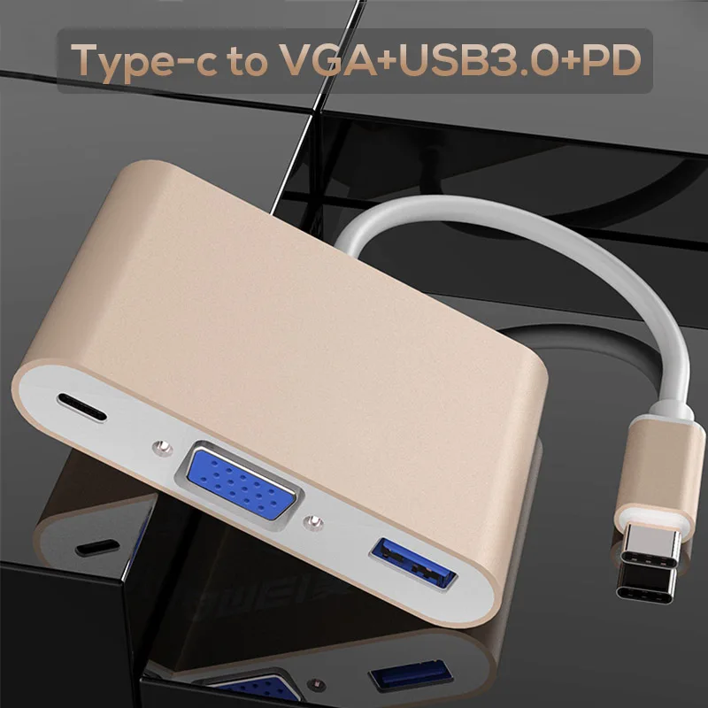 3 в 1 USB 3,1 type-c к VGA+ концентратор+ PD видео конвертер адаптер type-c к HDMI+ VGA аудиокабель конвертер для Macbook huawei Xiaomi