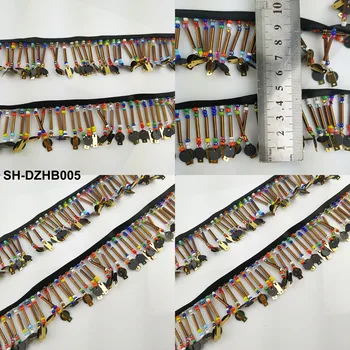 

10yards/lot 4cm length mixed beads sequins trim colorful crystal bugle beads lace tubular bead handmade fringe laces by DHL