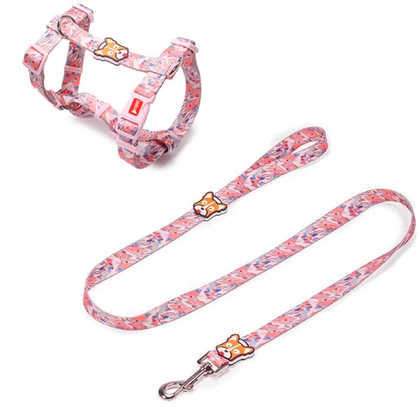 Harness set Ошейники для собак с модным дизайнерским принтом без побега нейлоновый собачий поводок отбивающийся быстросъемный шлейка для домашних животных ходячий поводок регулируемый - Цвет: Harness set