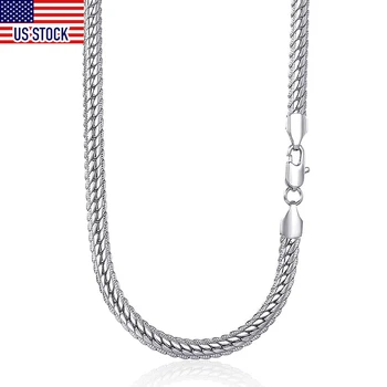 

6mm Womens Mens Necklace Chain Hammered Close Rombo Link Curb Cuban White Gold Filled GF Fashion Jewelry Accessories DGN337