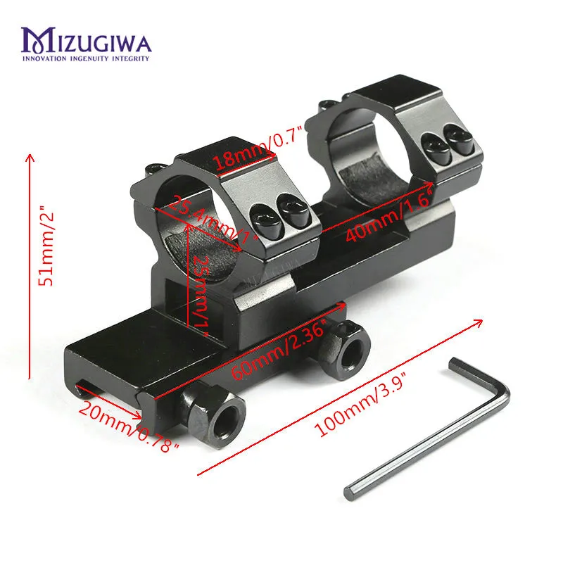 Tactical Extended Mount Bi-direction Integral Offset Mount 25.4mm 1" Ring Dovetail 11mm / 20mm Picatinny Rail Weaver Flat Top