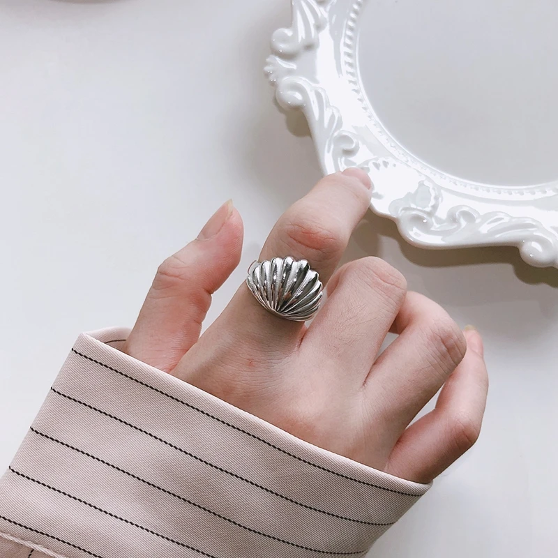 LouLeur 925 пробы серебряные кольца ракушки женские трендовые 925 Серебряные Открытые Кольца для девочек высокое качество специальное широкое кольцо хорошее ювелирное изделие