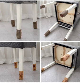 

4Pcs Yarn Knitting Chair Leg Socks Furniture Anti-Slip Floor Protective Cover With Flower Rosette Home Decor 11*4Cm