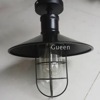 

American industrial iron loft ceiling light black warehouse small iron cage bar table glass bird cage ceiling lamp