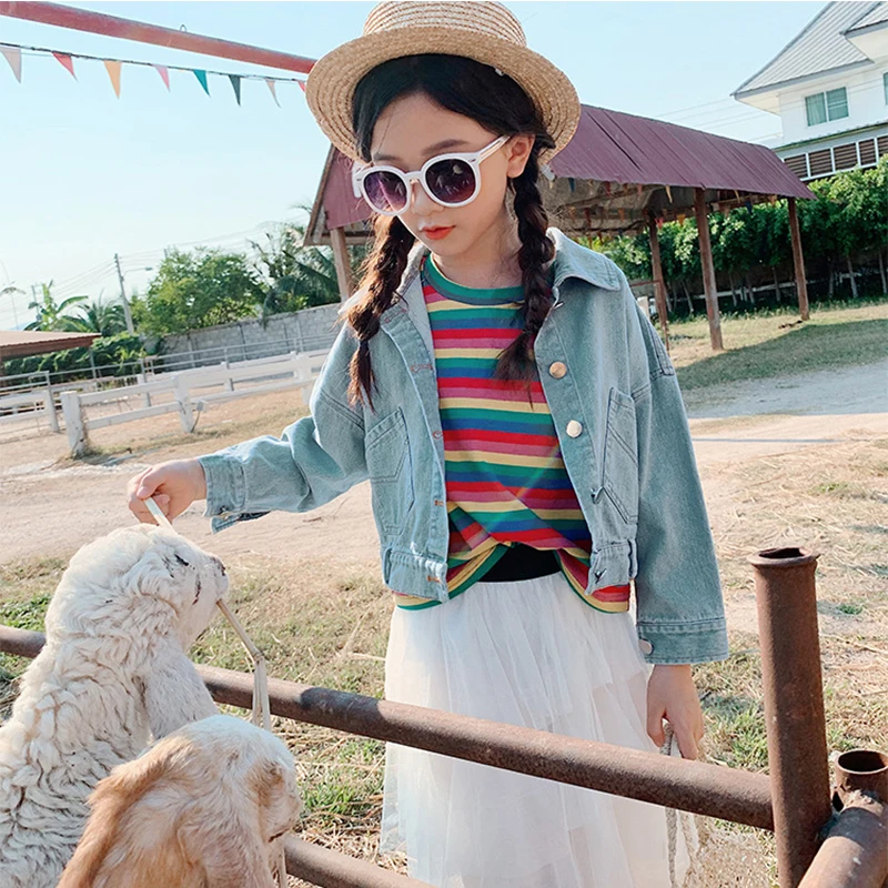 

2019 Denim Jacket for Kids Hooded Jacket Coats Costume Teenage Girl Autumn Casual Pattern Tops For Children 4 6 8 10 12 14 Y