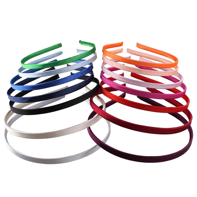 

50 PCS/LOT Fashion Covered Hairbands Satin Metal 7 MM Headband Hair Ribbon Hairband Candy Color Headdress DIY Hair Accessories