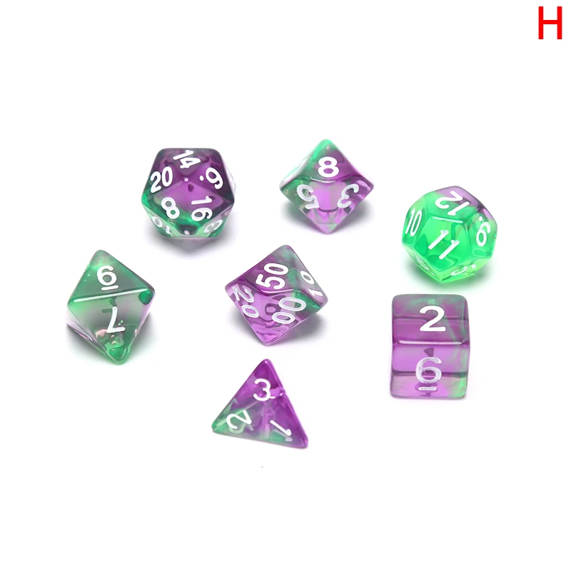 7pcs/set Transparent Acrylic Dice Set Multicolor 4, 6, 8, 10, 12, 20 Sided Dice TRPG Game Lovers Playing Games