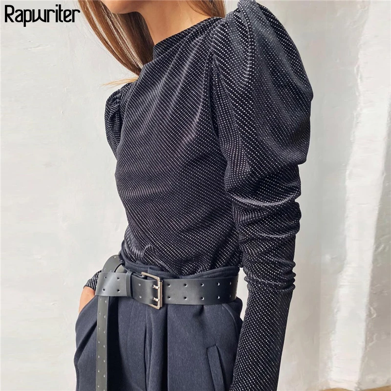 Женское облегающее боди с круглым вырезом и длинными рукавами фонариками|Боди| |