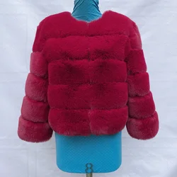 Women's High-Quality Fluffy Faux Fur Jacket - Autumn/Winter Fashion Fur Coat - XL(60-64KG) (Red)