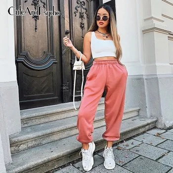 

Baggy High Waisted Pencil Pants Women Plus Size Pink Wide Leg Sweat Pants Loose Trousers Ladies Joggers Streetwear Cteandpsycho