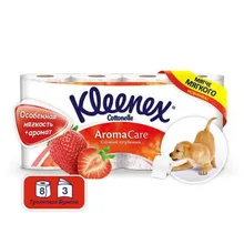 Туалетная бумага «Сочная Клубника» Kleenex, 3 слоя 8 рулонов