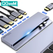 QGeeM USB C Hub Dock for Macbook Pro SD TF Card Readers Dual HDMI PD Multi USB Hub Type C Adapter Splitter Type-C Hub for Laptop