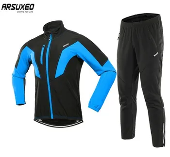 

ARSUXEO Men Winter Cycling Jacket Set Windproof Waterproof Thermal Sportswear Bicycle Pants Trousers Bike Suits Clothing
