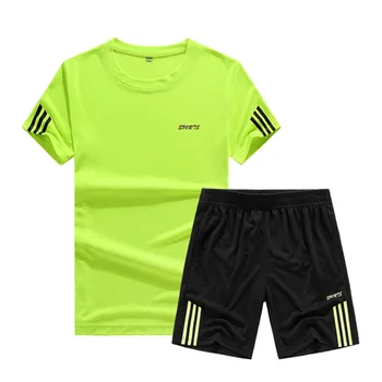 

2020 New Casual Men Short Sets Summer Solid Stripe Tracksuit Two Piece T-shirts+Shorts Mens Sportswear Jogger Slim Fit Sportsuit