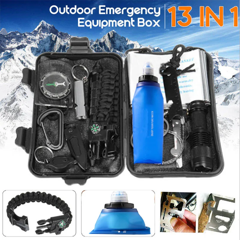 

Outdoor survival kit Set Camping Travel Multifunction First aid SOS EDC Emergency Tactical Wilderness tool with Water filter