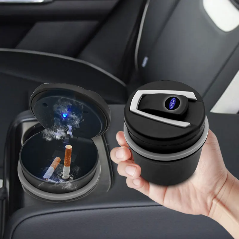 1Pcs Fashion Car LED Ashtray Garbage Coin Storage Cup Container Cigar Ash Tray For Ford FOCUS 2 FOCUS 3 Mondeo Fiesta Kuga MK2 3