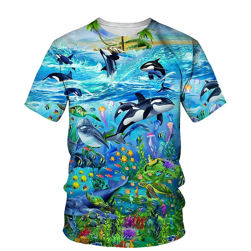 

3D Marine Fish Print T-shirt Men 2021 Summer O Neck Short Sleeve Tees Tops Fashion Style Male Clothes Daily Casual T-shirts