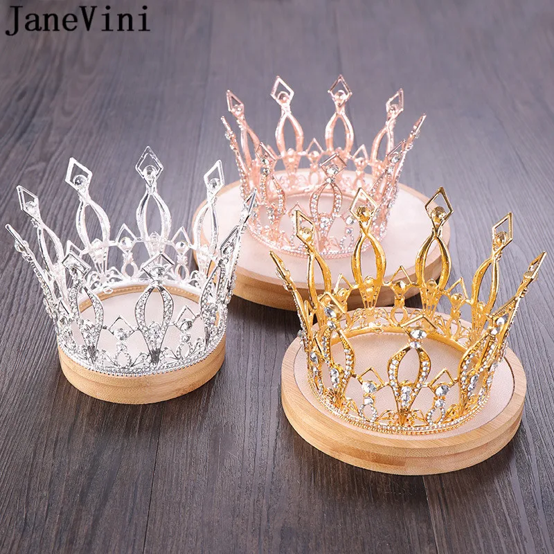 

JaneVini Vintage Baroque Rose Gold Crystal Crown Bridal Tiaras Silver Beaded Rhinestone Women Wedding Crowns Headdress Hairwear