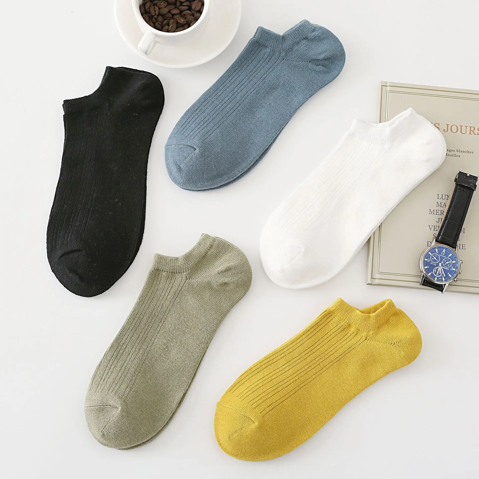 5 Pairs Men Socks New Spring summer Products Pure Color The Shallow Mouth Soft Breathable Cotton Breathable Wholesale