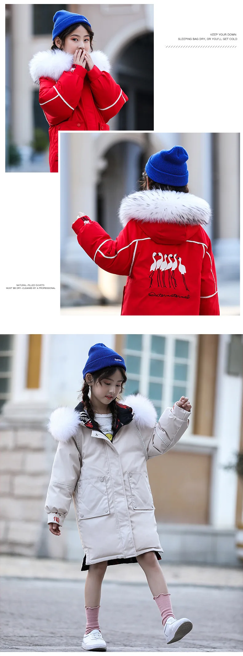 Cold Winter White Duck Down Jackets Girls Coats Thick Warm Parka Children Clothes Kids Outerwear Both Sides Can Wear
