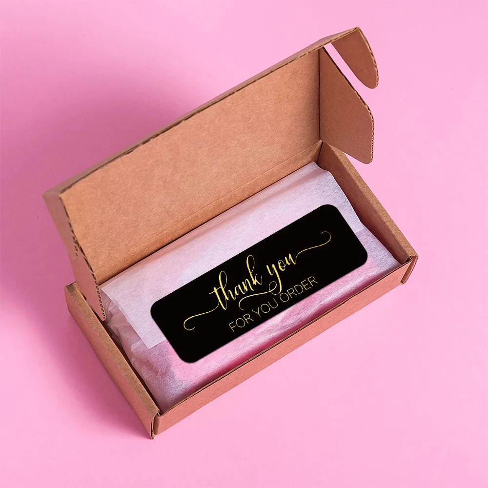 120pcs Rectangle Thank You For Your Order Sticker for packaging Stationary Stickers Roll Black Pink Transparent Thank you labels