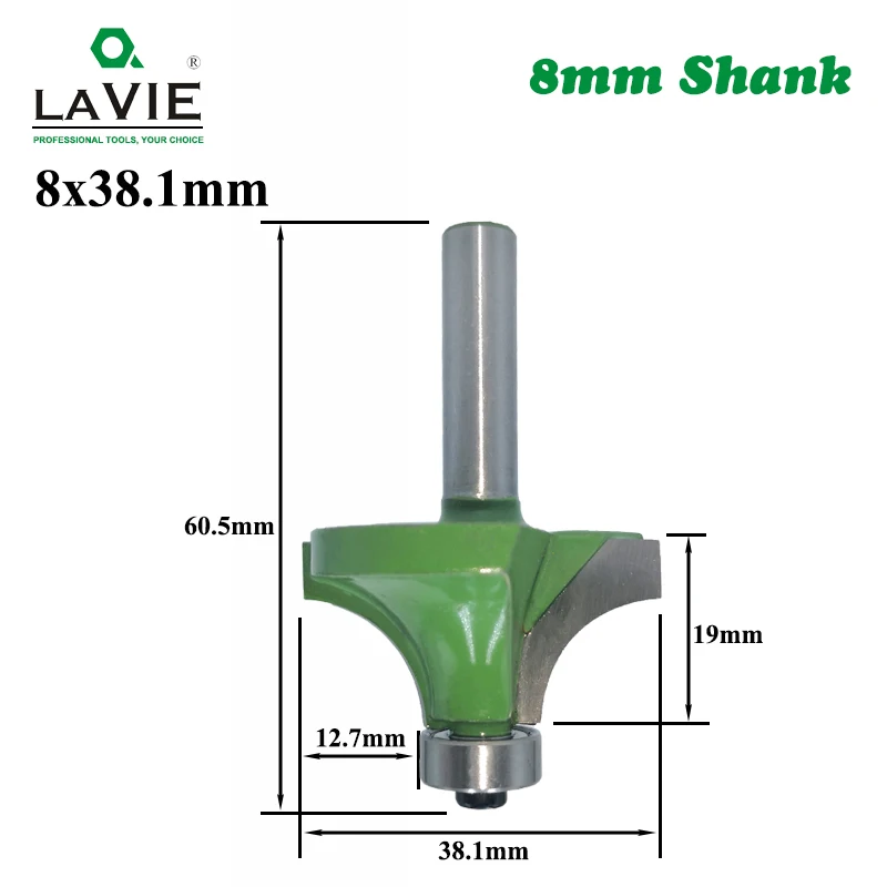 LAVIE 1pc 8mm Corner Round Over Router Bit with Bearing for Wood Woodworking Tool Tungsten Carbide Milling Cutter - Длина режущей кромки: 8x38.1mm