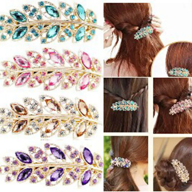 

Korean-style Crystal Leaf-Shaped Barrettes Elegant Fashion Head Clip Side Clip Headdress Hair Accessories