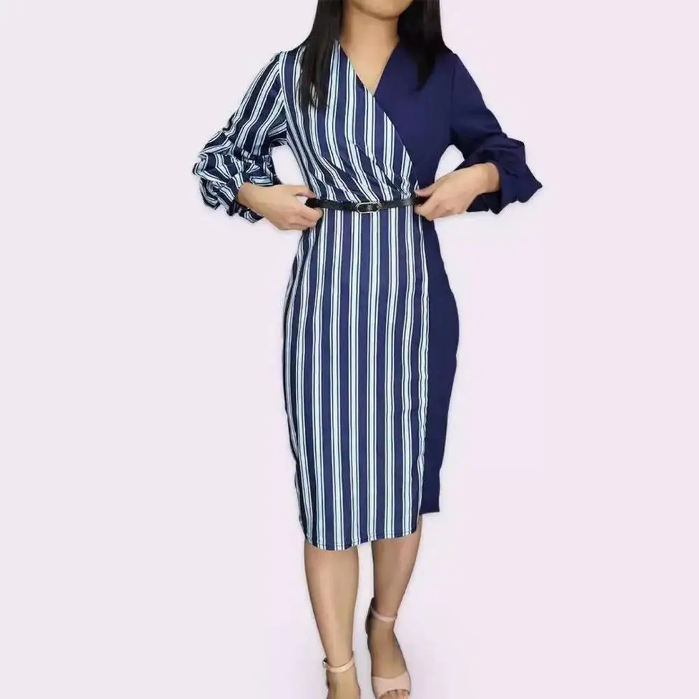 navy blue Новое летнее элегантное модное Стильное Африканское женское платье размера плюс длиной до колена L-3XL - Цвет: navy blue