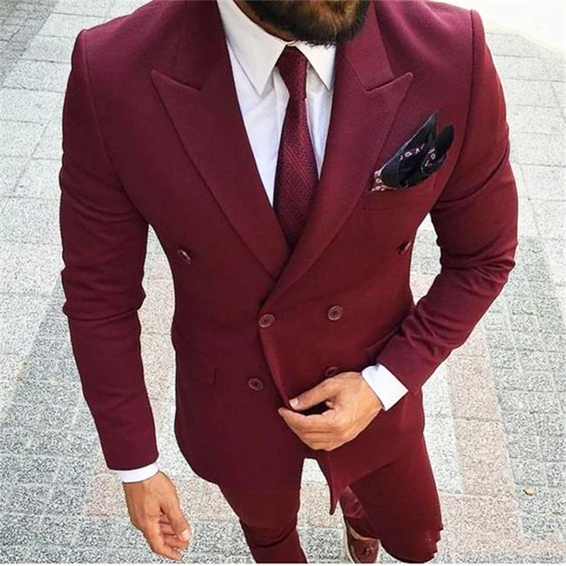 

AntonioRicci Burgundy Double Breasted Mens Suits With Pants Latest Coat Pant Designs Wedding Suits For Men Groom Wedding Tuxedo