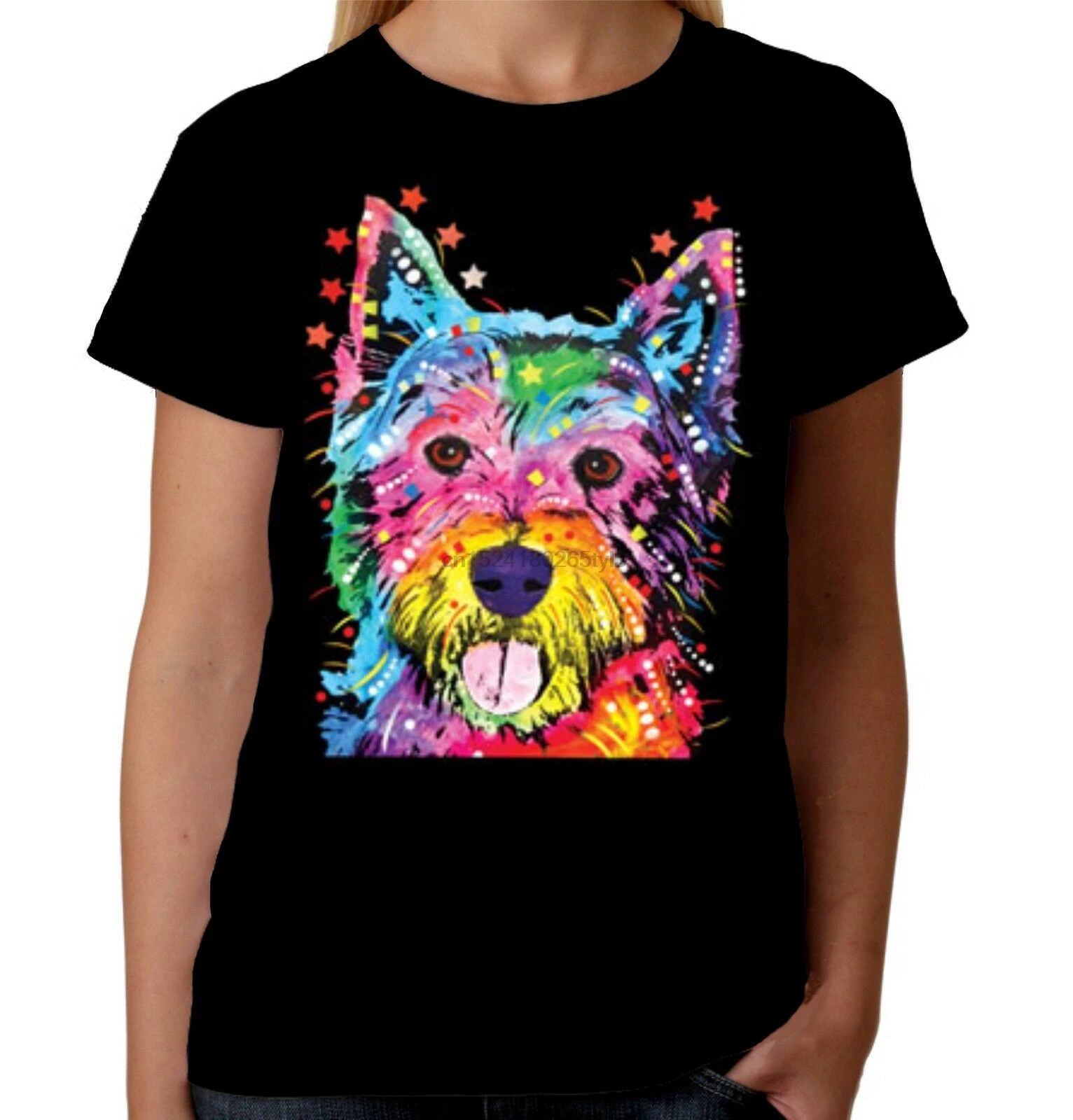 Женская футболка Velocitee Psychedelic Westie Dog West Highland Terrier A19055 |