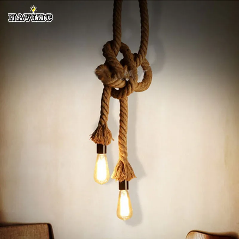 

Retro Vintage Rope Pendant Light Lamp Loft Creative Personality Industrial Lamp American Style Ding Living Room Restaurant