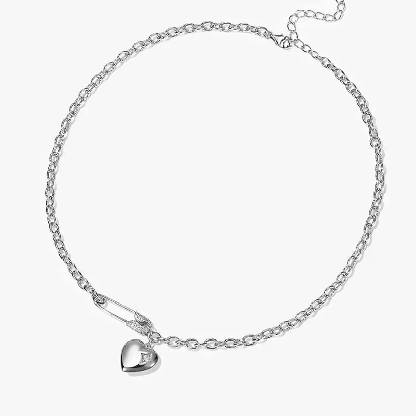 

925 Sterling Silver Love Heart Paper Clip Charms Necklace For Women Thai Silver Sweater Chains Friend's Gift Wedding Jewelry