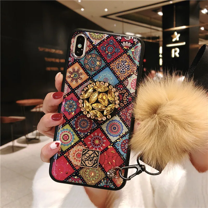 IMIDO Ретро Алмазный чехол для iPhone XS max/7 8 p/6 6sp дрель держатель для нового iPhone 11 Pro Max силиконовый шерстяной шар